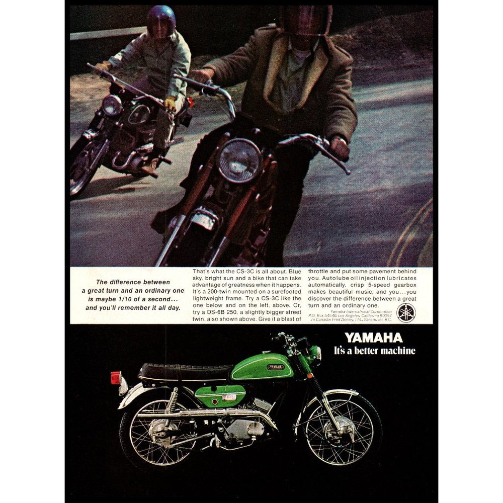 1970 Yamaha CS-3C DS-6B Motorcycles Vintage Print Ad Street Bike Cruiser Photo